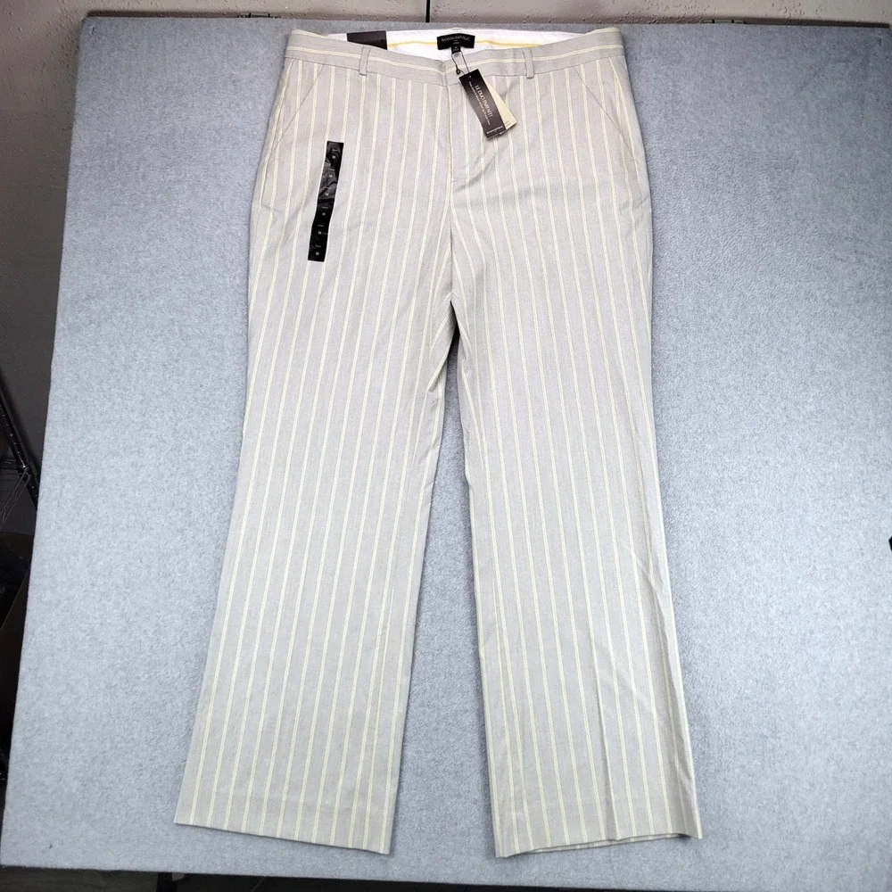 Banana Republic Logan Dress Pants Womens 18 Grey Yellow Pinstripe Linen Blend